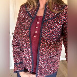 Vintage Floral QUILTED JACKET - One of a Kind - Handmade strawberries polka dots